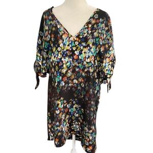 Halston Heritage 100% Silk Shift Dress Size 2 Slit Shoulder Tie Flowy Oversized